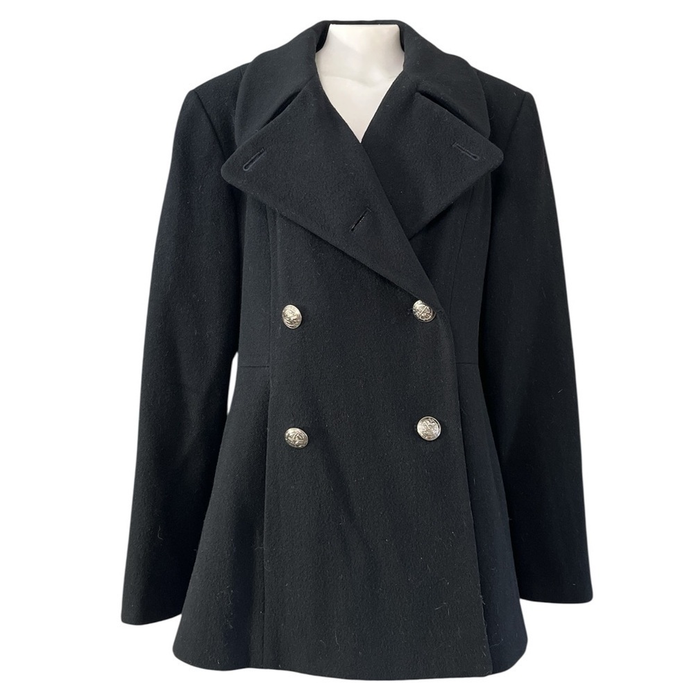 Perry Ellis Vintage Black Wool Military Peacoat USA Made Women’s 10 - Picture 15 of 17